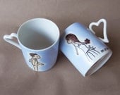 Bride and Groom pair of personalized hand painted porcelain cups - wedding gift