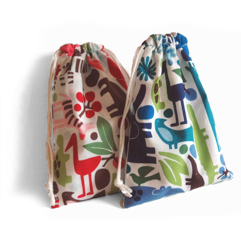 Reversible Cotton Drawstring Bag for Infant Toys or Seek and Find Games