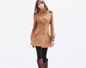 Camel Fitted Cashmere Coat Military Jacket Winter Wool Coat Women Coat - Custom Made - NC447