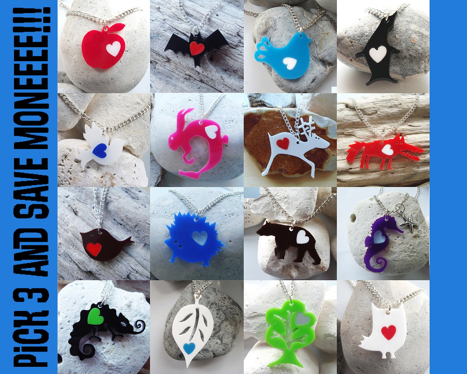 Gift time:- mix and match any 3 Big Bad Wolf pendant necklaces with free UK postage