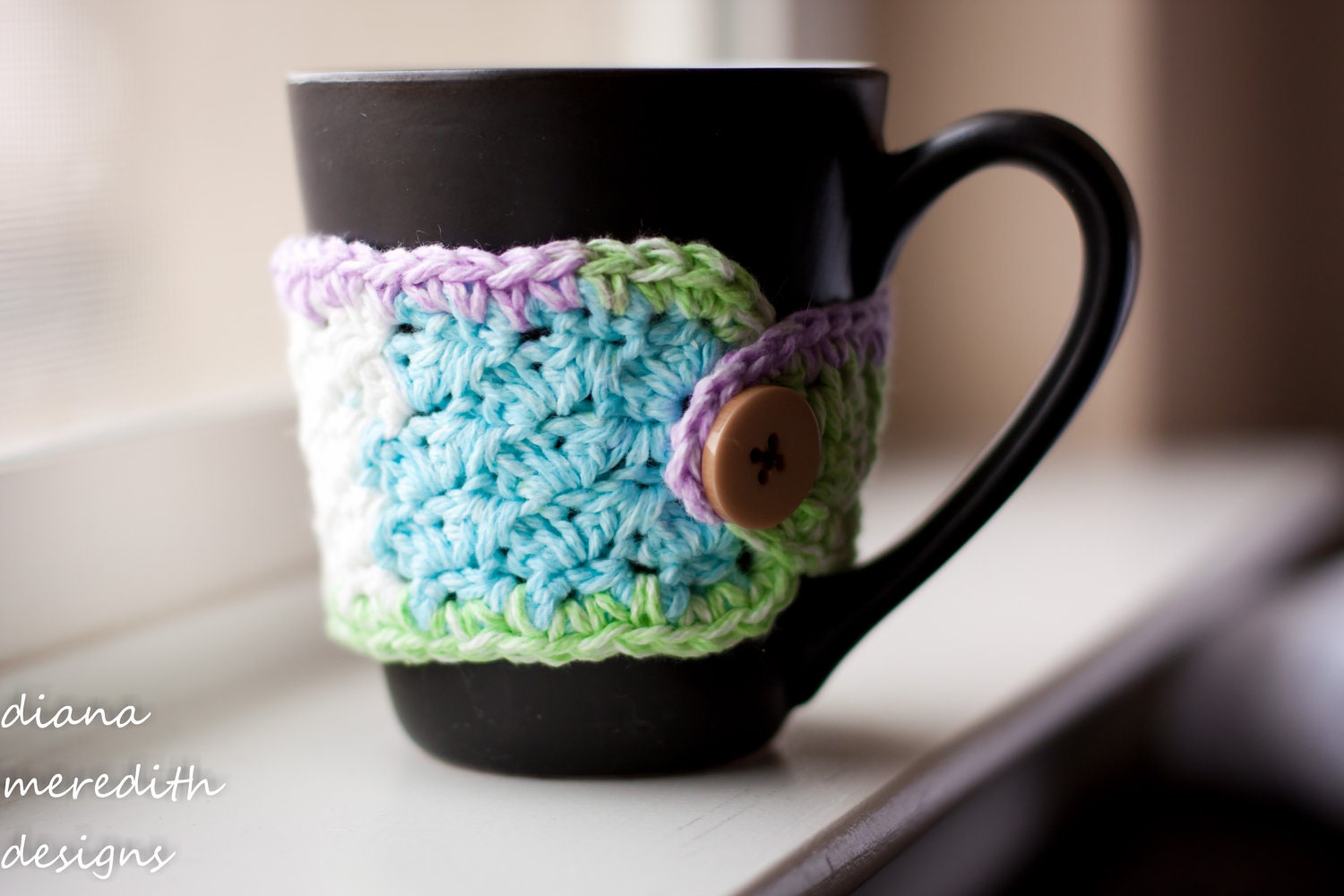Crochet Mug Cozy -Teal, Green, and Purple Stripes