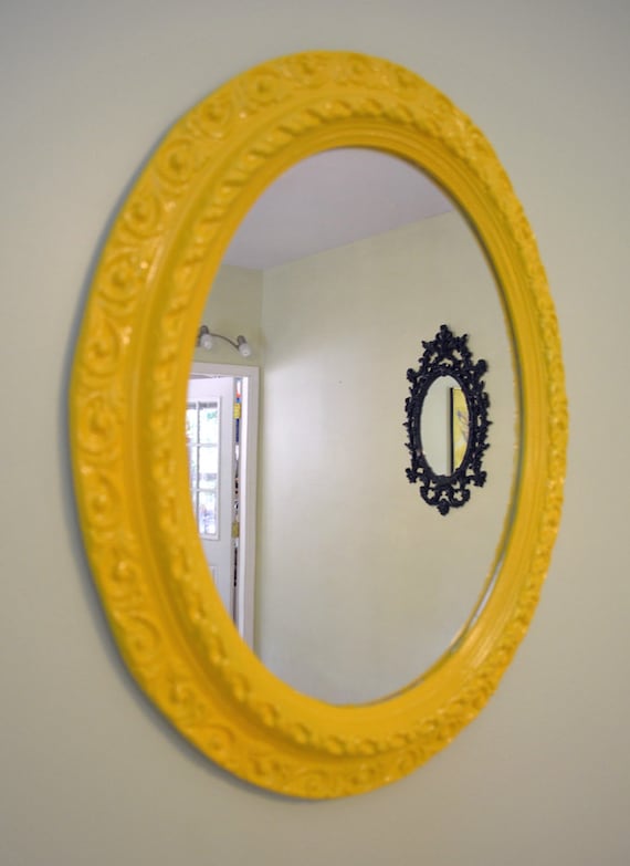 Vintage Oval Ornate Yellow Wall Mirror Frame by SimplyShabby2Chic