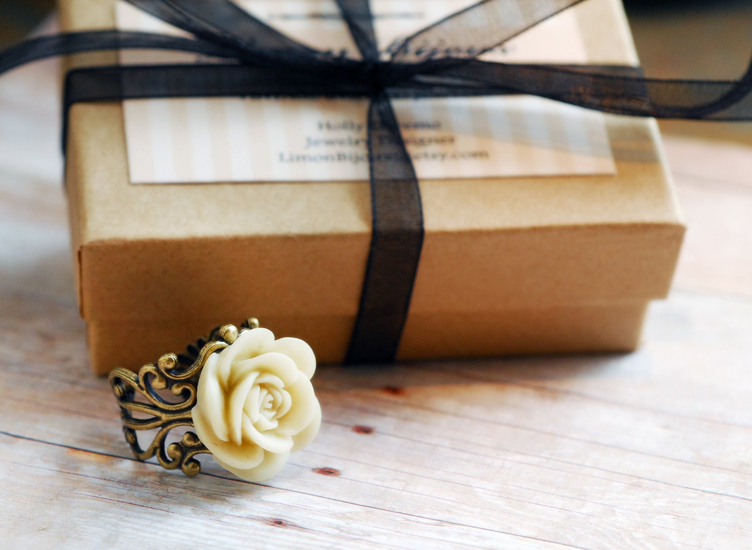 Bridesmaid Jewelry Wedding Ivory Rose Ring Rustic Country Wedding