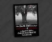 Real Carved Apple Tree Invitations for SaveDates/Engagement/Anniversary/Wedding/Your Special Event (Black and White w/Red Apples)