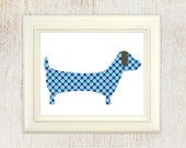 Printable File Blue Dachshund Poster 10"X8", Digital Nursery Dog Wall Art,  Kids Room Decor, Download And Print