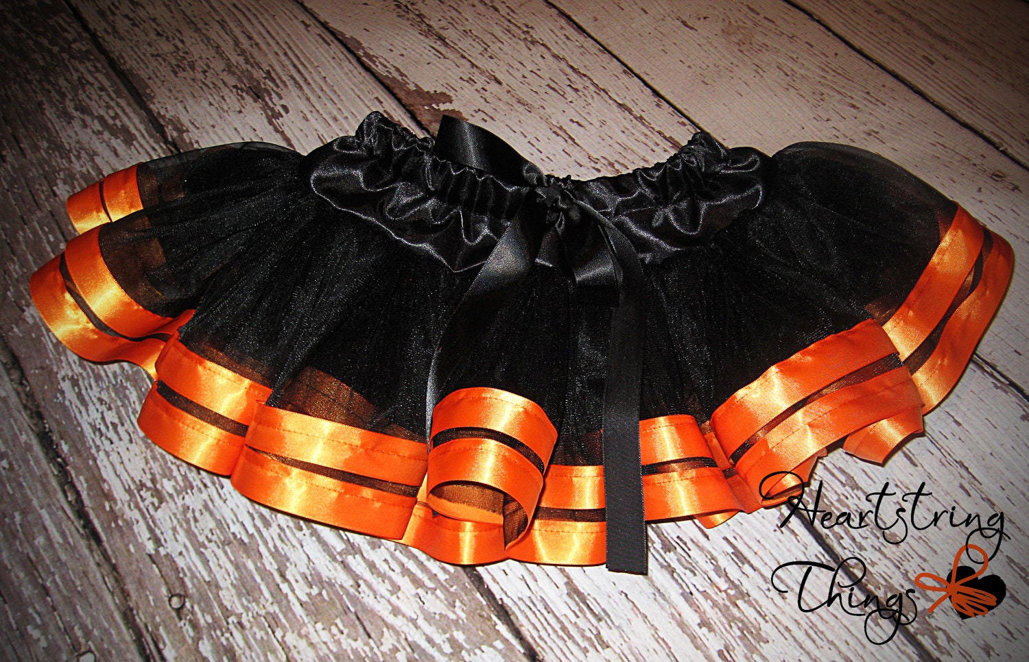 Halloween Chiffon Pixie Pettiskirt double lined with Satin Ribbon adapted from Petti Skirt for Baby or Child Black and Orange