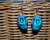 Turquoise Day of the dead skull dangle earrings