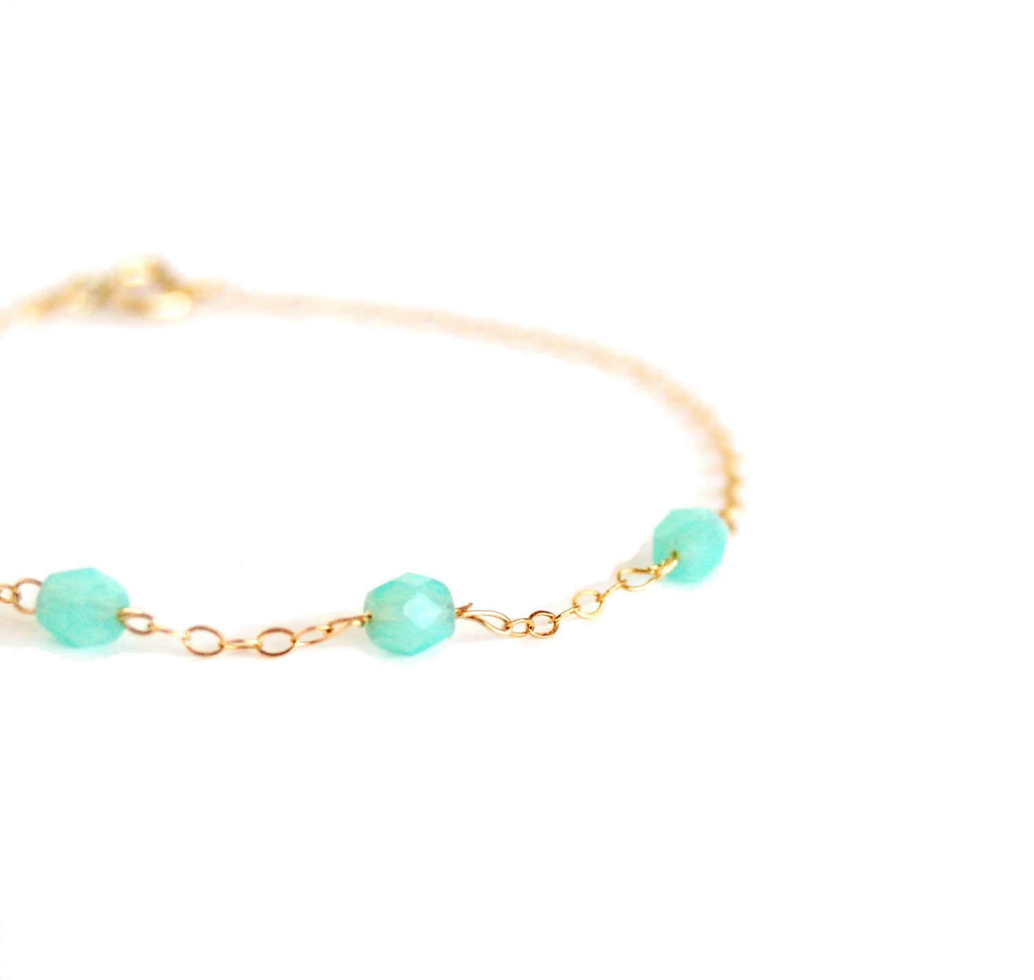 Three Mint Dots Gold Filled Bracelet