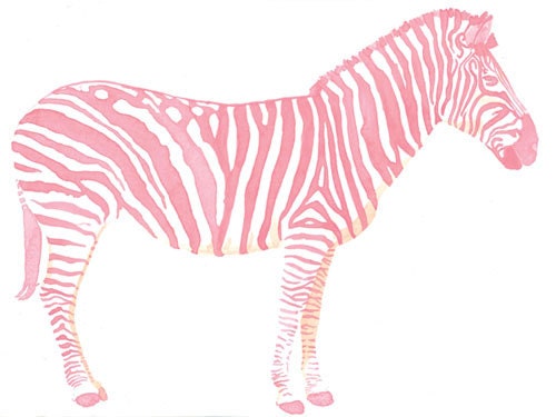 8 x 10 Pink Zebra Watercolor Giclee Art Print