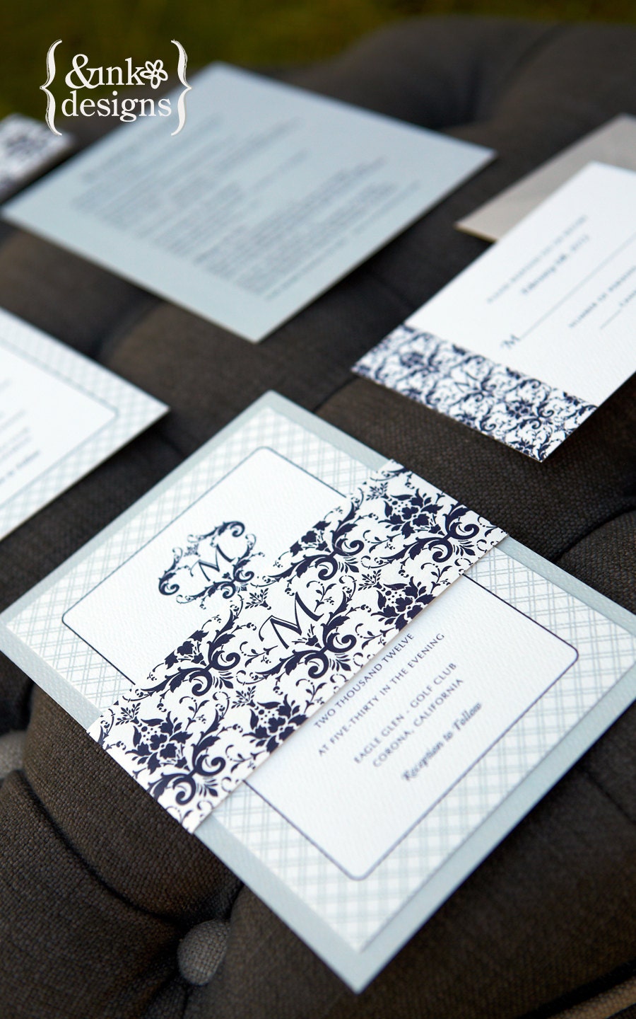 Wedding Invitation - Personalized Monogram - Grey & Royal Purple