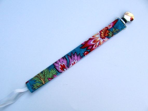 Baby Girl Universal Fabric Pacifier Clip / Girl Paci Clip / Pink & Turquoise Paci Clip / Toddler Paci Clip