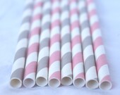 BUBBLEGUM PINK & grey Mix--Paper Straws--25ct with Free Printable diy Flags Il_170x135