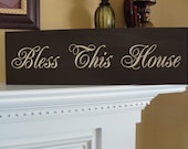 Personalized Family name sign Custom Wooden Sign Bless This House Engraved Anniversary Gift Christmas gift Religious Plaque