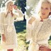 Vintage 1950s Beige Cream Flower Embroidered Bow Dress