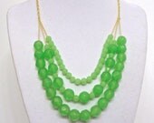 Chunky Green Necklace in Kelly Green and Gold - Multi Strand Beaded Statement Jewelry