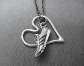 RUN WITH HEART Open Heart Necklace - Running Necklace on 18 inch gunmetal chain - Running Jewelry - Love to Run - Runners Jewelry