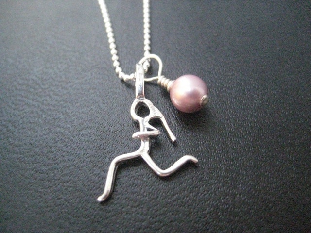 Running Girl - I AM a RUNNING GIRL with Charm 20 inch Sterling Silver - 6mm Swarovski Crystal or Pearl - 20 inch Sterling Silver Ball chain