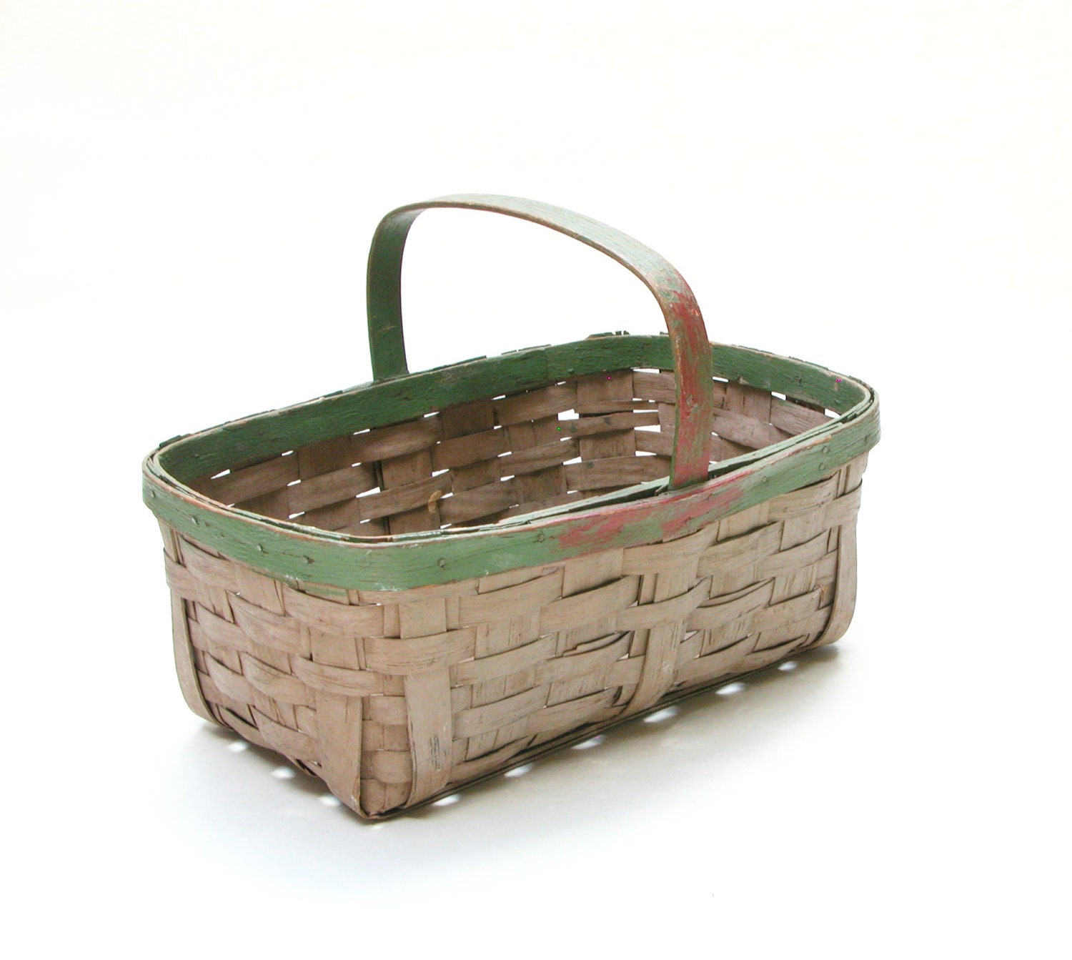 Antique basket - chippy paint basket splint split oak basket orchard primitive basket gathering fruit bushel picnic primitive basket
