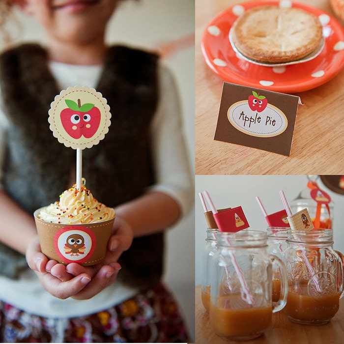 Instant Download Thanksgiving Fall Printable Party Kit with EDITABLE text for you to PERSONALIZE