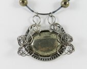 Iron Pyrite Necklace, Pyrite Cabochon Necklace, Sterling Silver Wire Wrapped Necklace, Sterling Silver Wire Weaved Necklace, Pyrite Bead Nec