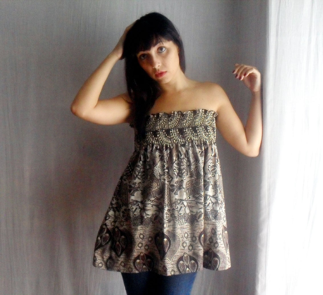 Ethnic boho top / skirt - boho skirt strapless top tube top womens tunic