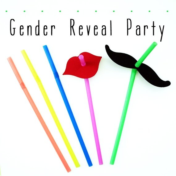 20 Mustache and Lips Straws - Gender Reveal Party - Photo Booth Props - Red Lips and Black Mustaches on Straws - Assembled Ready to Use Il_570xn