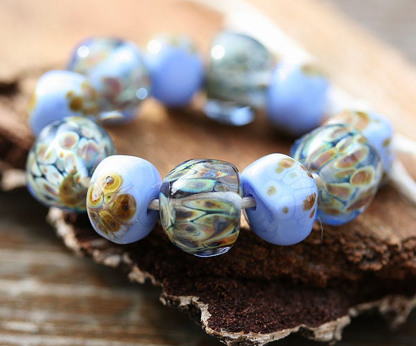 Lampwork beads, blue organics, by MayaHoney