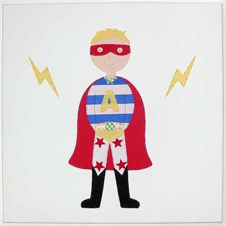 PERSONALISED SUPERHERO BOY wall picture canvas childrens bedroom boys gift wall art