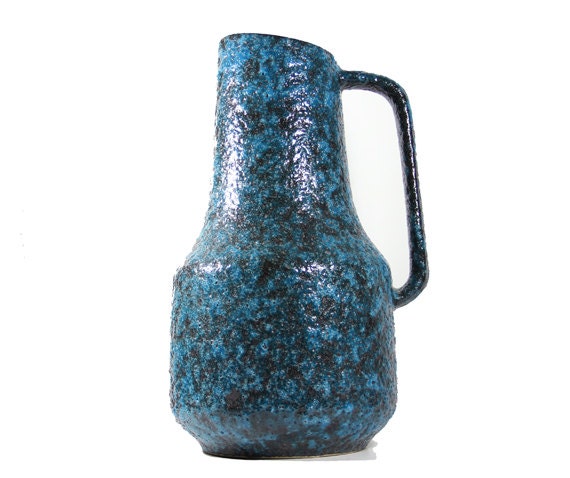 Fat Lava Floorvase West German Vintage Pottery Ceramic Vase Blue Black