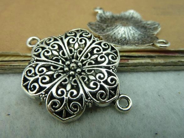 5 pcs 40x28mm Antique Silver Vintage Large Heavy Victorian Flowers Connectors Links Charms Pendants fc91983