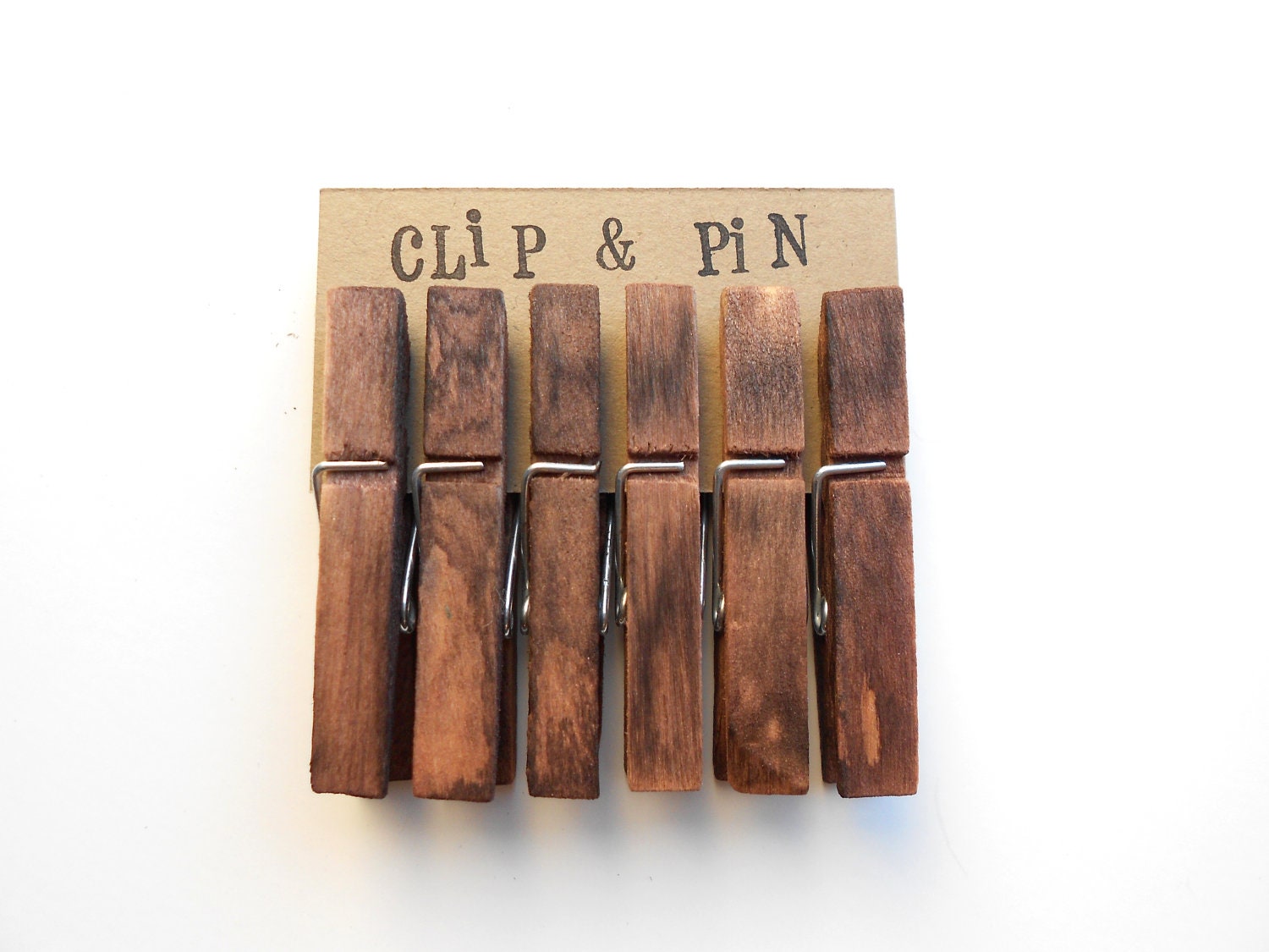 Mini Clothespins - Chestnut / Brown - Medium - Set of 6