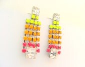 Neon Vintage Chandelier Earrings with Hand Painted Rhinestones - OOAK