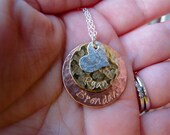 Personalized Jewelry - Organic Hand Stamped Stacked Mixed Metal Necklace for Moms Copper, Bronze, Sterling Silver - Rustic Mixed Metals