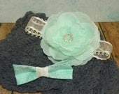 Soft Aqua Newborn Photography Prop Set ...Baby Girl Headband...Baby Boy Bow Tie...Photo Props...Baby Bows