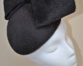 Charcoal Grey Fur Felt Hat Handcrafted Bow Headpiece Fascinator Wedding Races