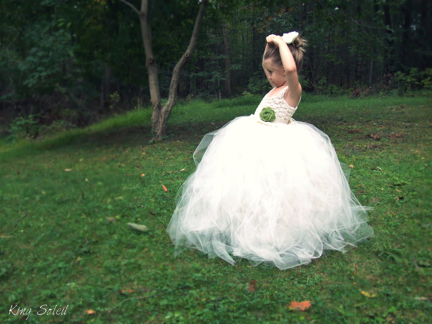 Flower Girl Tutu Dress Silk Crochet Bodice and Rose Ivory Tulle Special Occasion Dress Child Size 5 to 8