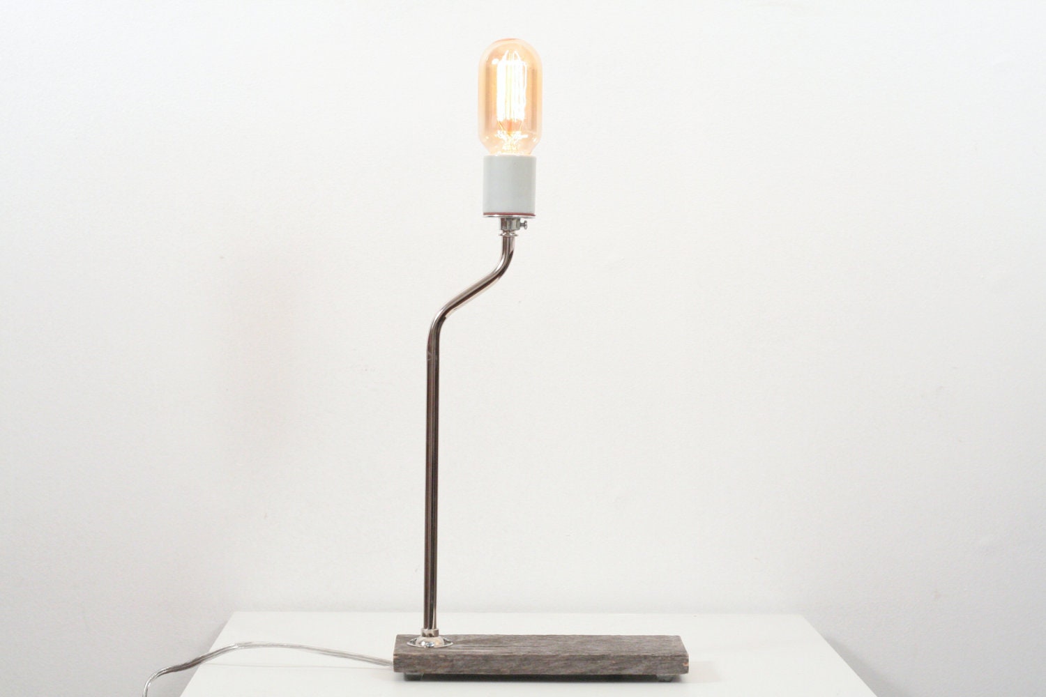 Industrial Lamp I- Vintage Wood Lighting, Rustic Table Lamp, Salvaged Wood, Exposed Edison Radio Bulb