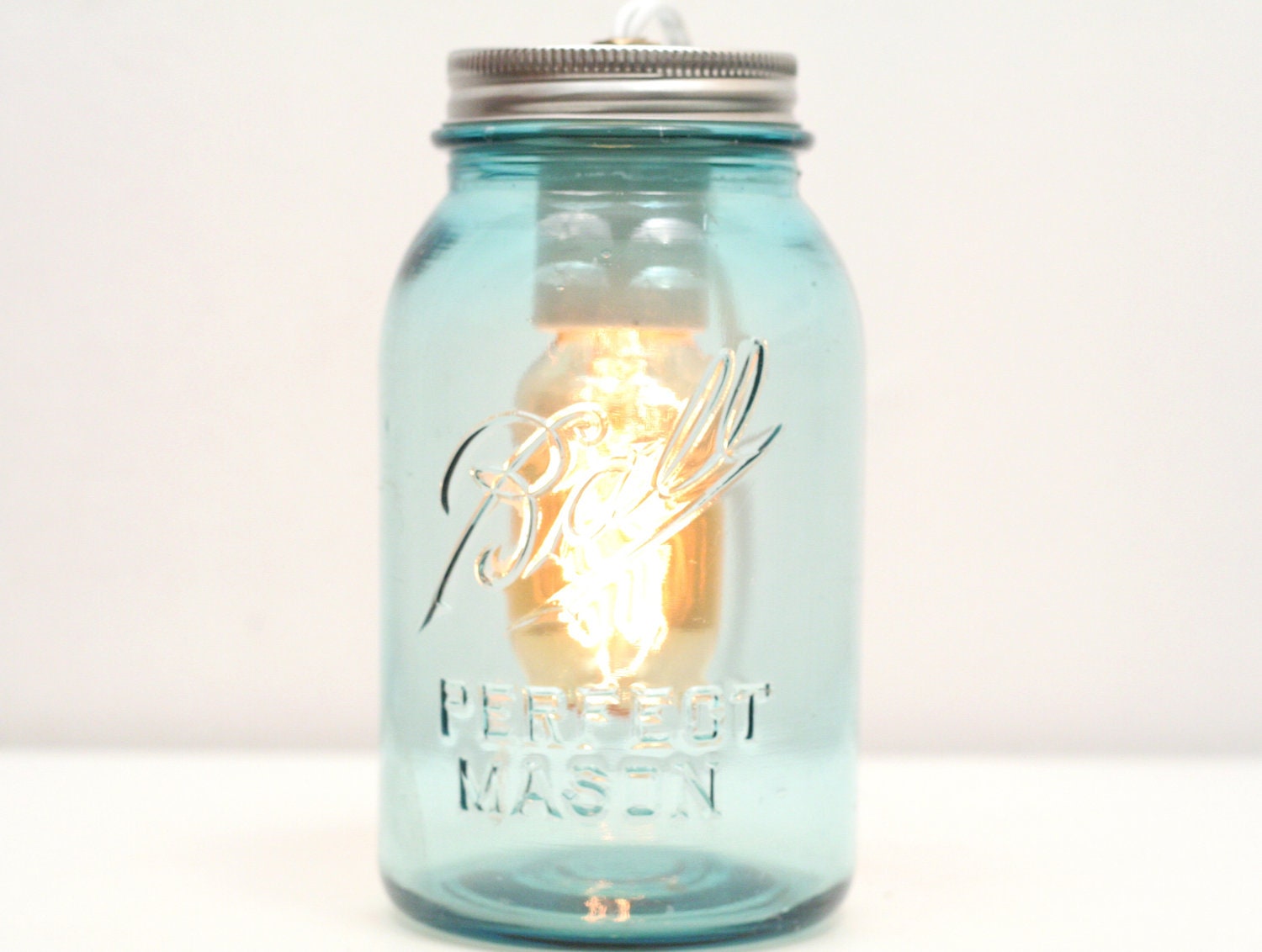 Mason Jar Lamp, Blue Glass- Rustic Lighting, Mason Jar Lighting,Table Lamp, Antique Blue Mason Jar, Edison Bulb