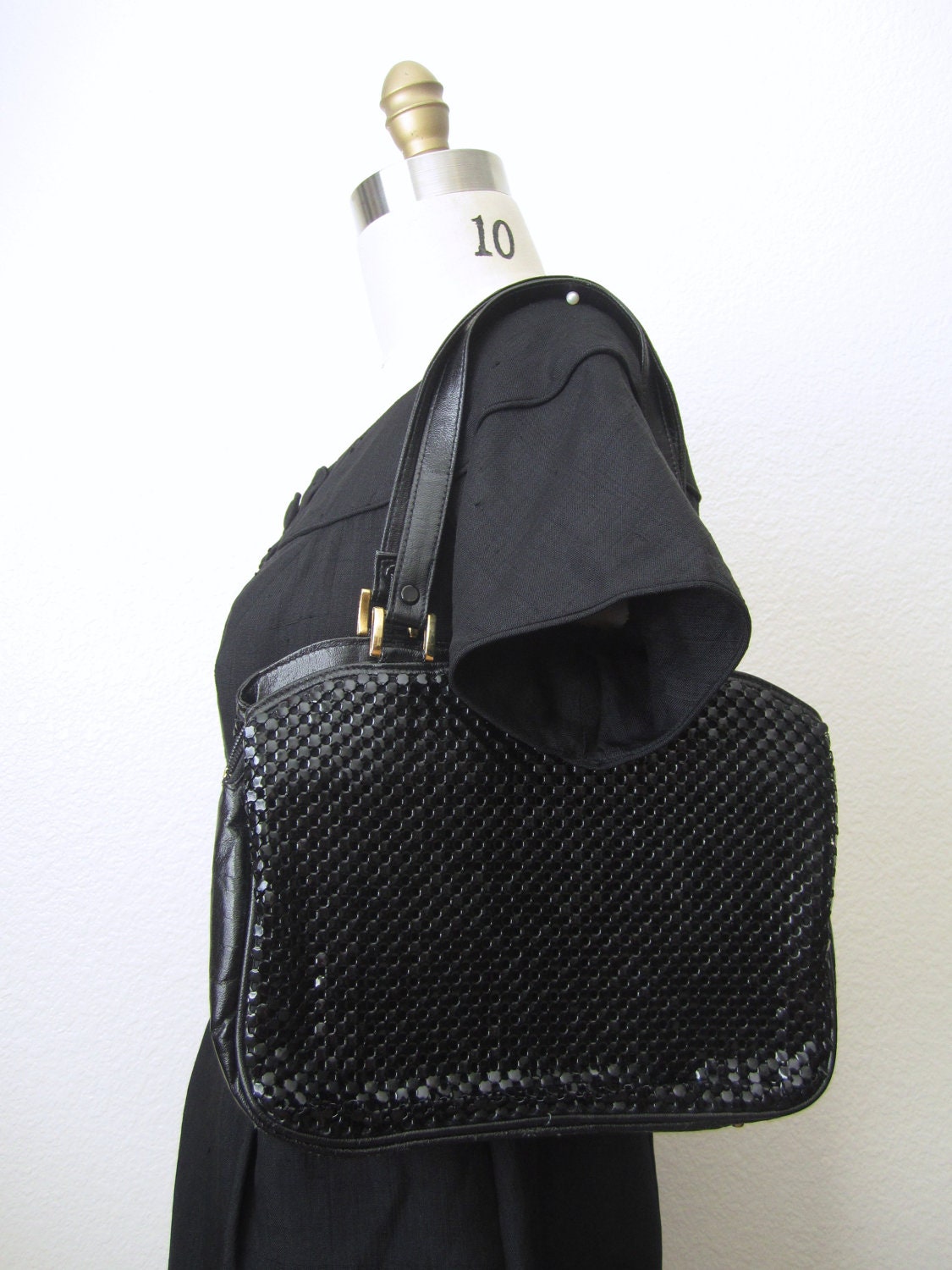 Vintage 80s Black Metal Mesh Handbag Purse