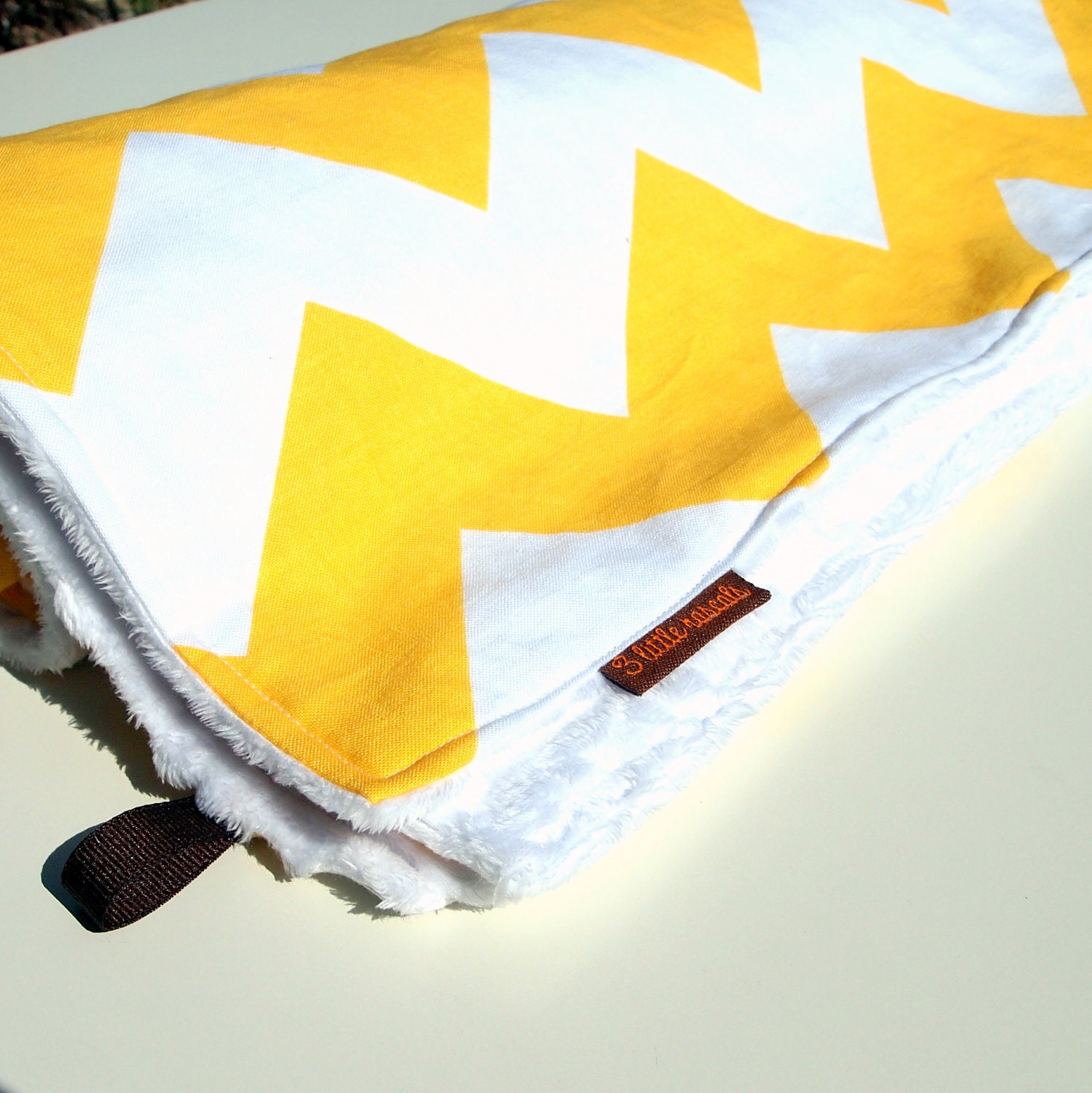 chevron baby blanket minky yellow white