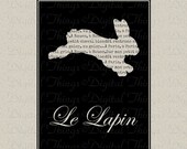 French Rabbit Bunny Silhouette Le lapin Paris French Script Digital Download for Iron on Transfer to Fabric Pillows Tea Towels DT904