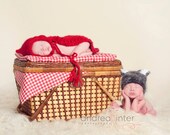 Custom Order for Mary S. 2 baby boy/girl twin knitted red riding hood and wolf hats,2 cocoons, newborn photography prop,