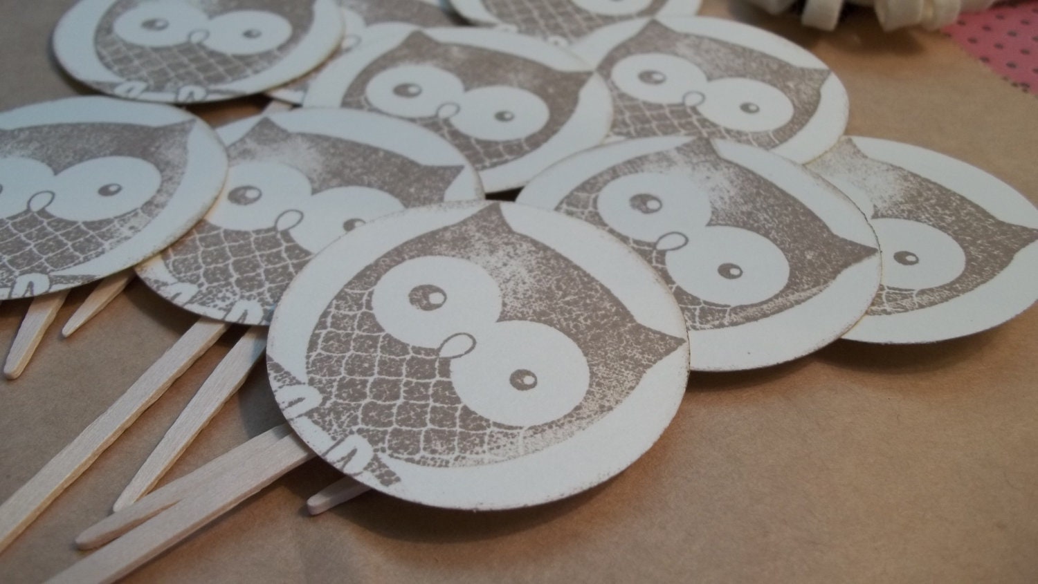 Owl Birthday Baby Autumn cupcake toppers vintage - Zopali