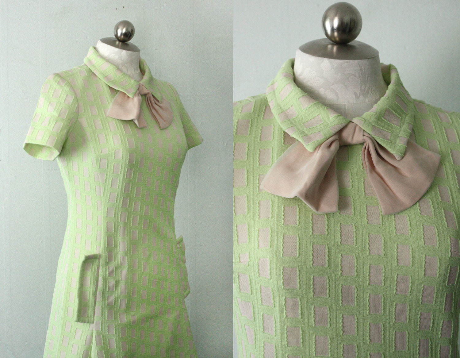 Reserved. mod secretary dress / Neon Windowpane / 60s a-line dress size large