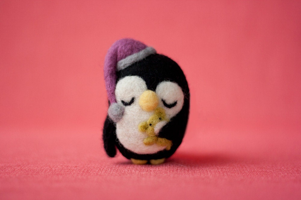 Muffy, Needle Felted Sleepy Penguin