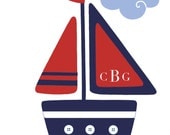 Nautical Nursery Boats, Pottery Barn Madras Bedding Art, Personalized Kid's Sailboats, Ocean Bathroom decor, Navy Red Nautical Wall Art