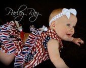 Parley Ray American Beauty Patriotic Independence Pinafore Dress with Ruffled Baby Bloomers/ Diaper Cover / 4th of July Pageants Photo Props
