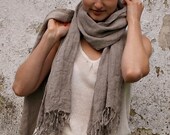 Handmade Linen Shawl/Scarf With Hand Knotted Fringe