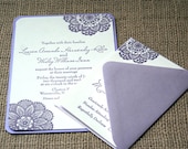 Lace Letterpress Rustic Wedding Invitation: purple, cream, blue, or any colors