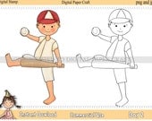 Digital Stamp Little Boy 2 Softball or Baseball   INSTANT DOWNLOAD